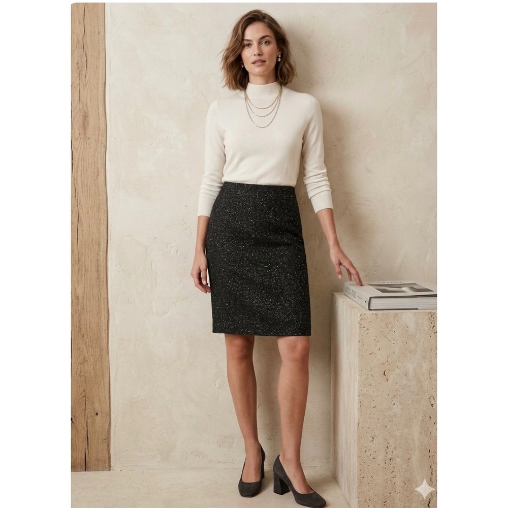 J.Crew No. 2 Pencil Skirt Black Gold Metallic Tweed Size 0